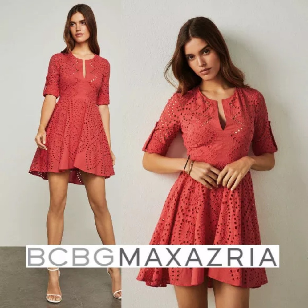 BCBGMaxAzria Red Cotton Eyelet Dress